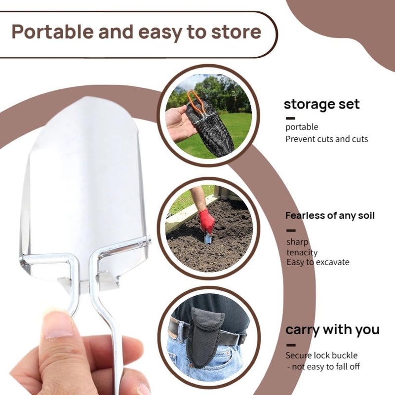 Narui Seven Stainless Steel Folding Shovel, Mini Lightweight Camping Shovel with Oxford Storage Bag, 2 Styles - Ideal for Gardening, Hiking, Beach, Outdoor Digging (Original Color (Without Handle)) - Image 2